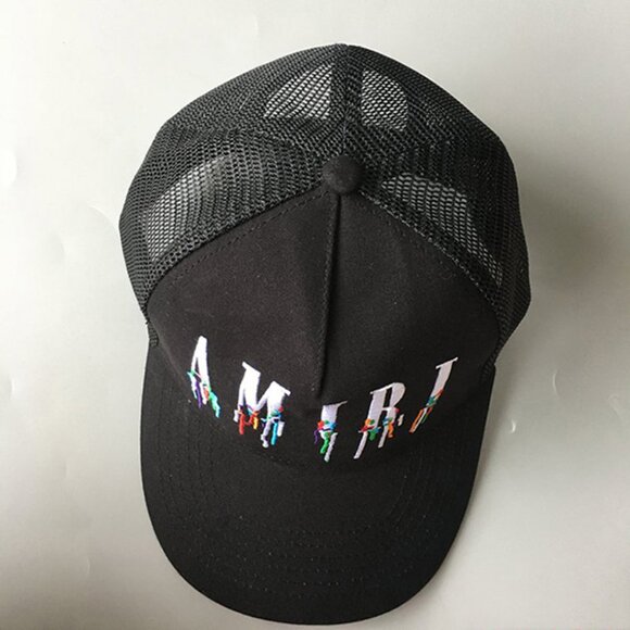 Amiri Embroidered Paint Drip AM Logo Trucker Snapback Cap